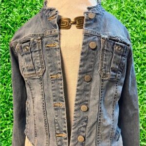 Jean jacket distressed fringed kids xl